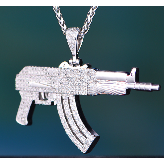 DBZ White Gold Iced Out AK 47 Rifle Pendant  - Jeupeter