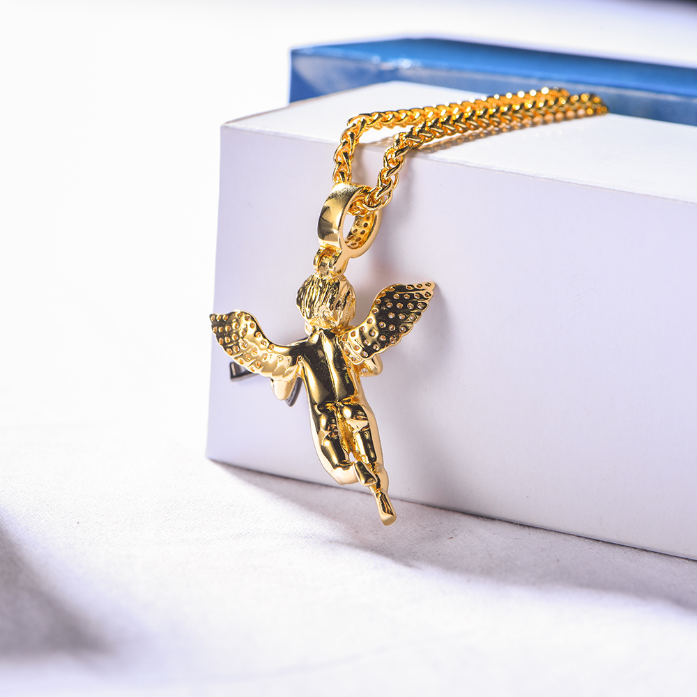 14K Gold Iced Out Guardian Angel Pendant - Jeupeter