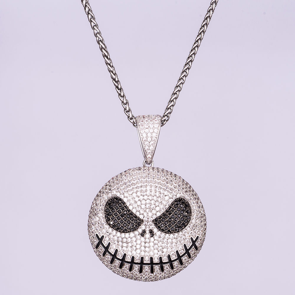 White Gold Iced Out Jack Skellington Pendant - Jeupeter