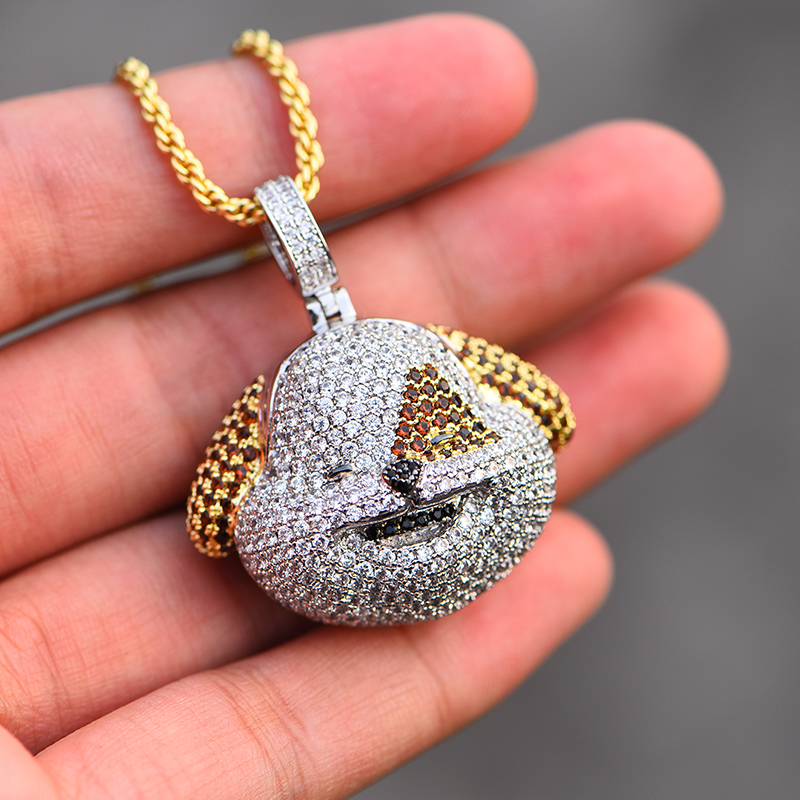 14K Gold Iced Dog Face Emoji - Jeupeter