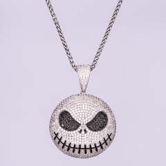 White Gold Iced Out Jack Skellington Pendant - Jeupeter