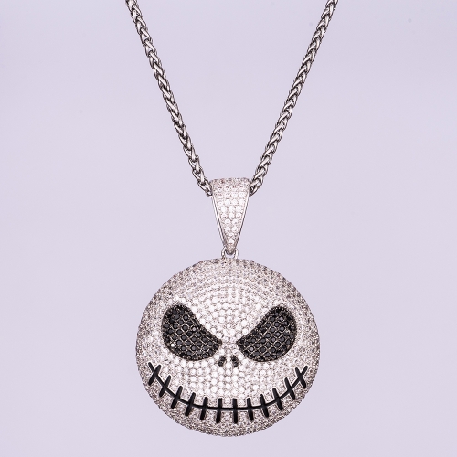 White Gold Iced Out Jack Skellington Pendant - Jeupeter