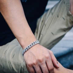 12mm White Gold Iced Cuban Bracelet - Jeupeter